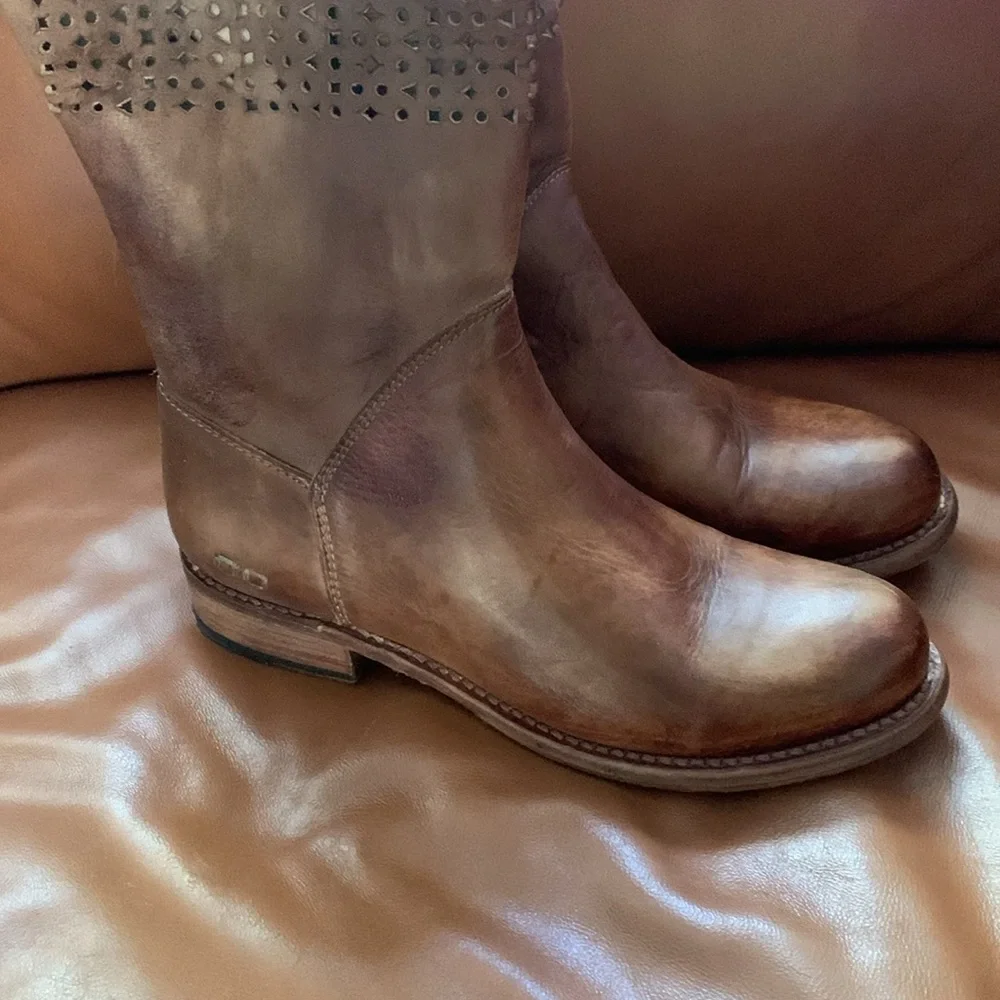 Bed Stu Women's Tall Perforated Leather Riding Boots in Cognac Brown